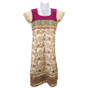 Traditional Indian Kurta Tunic Dress MED Gold Embroidery Purple Teal Bollywood